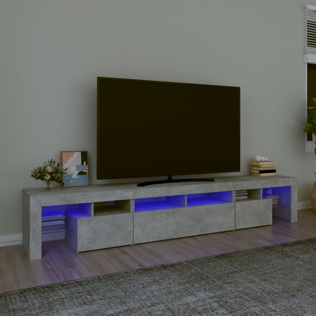 Meuble TV vidaXL avec lumières LED gris béton 230x36,5x40 cm