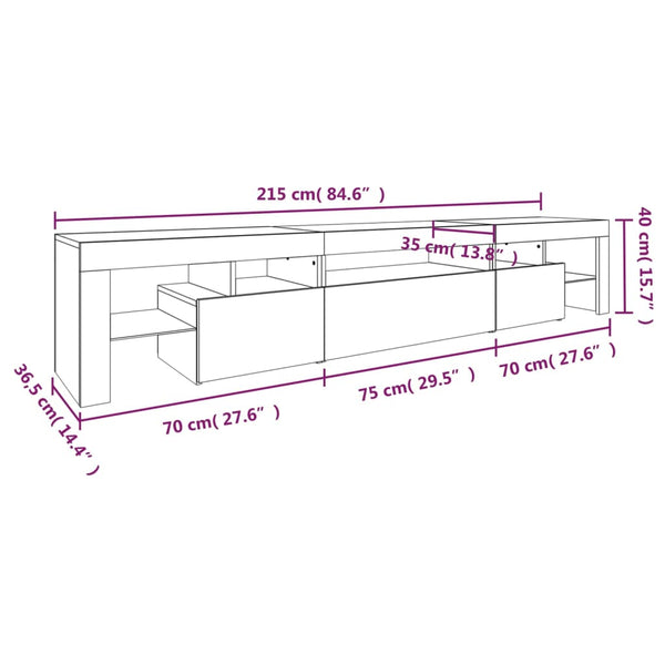 vidaXL Meuble TV avec lumières LED Gris béton 215x36,5x40 cm