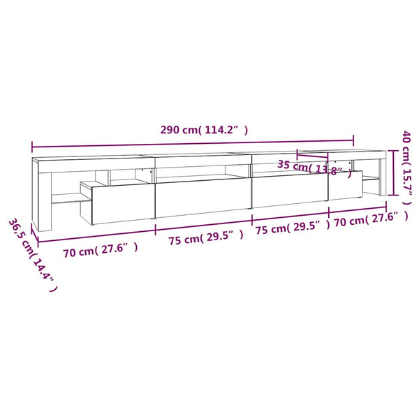 TV-Schrank mit LED-Leuchten Weiß 290x36,5x40 cm