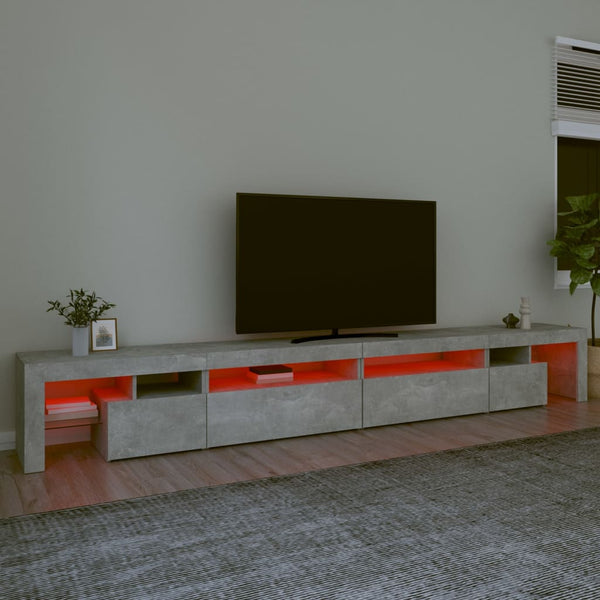 vidaXL Meuble TV avec lumières LED gris béton 290x36,5x40 cm