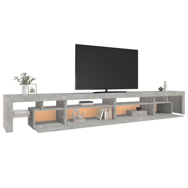 vidaXL Meuble TV avec lumières LED gris béton 290x36,5x40 cm