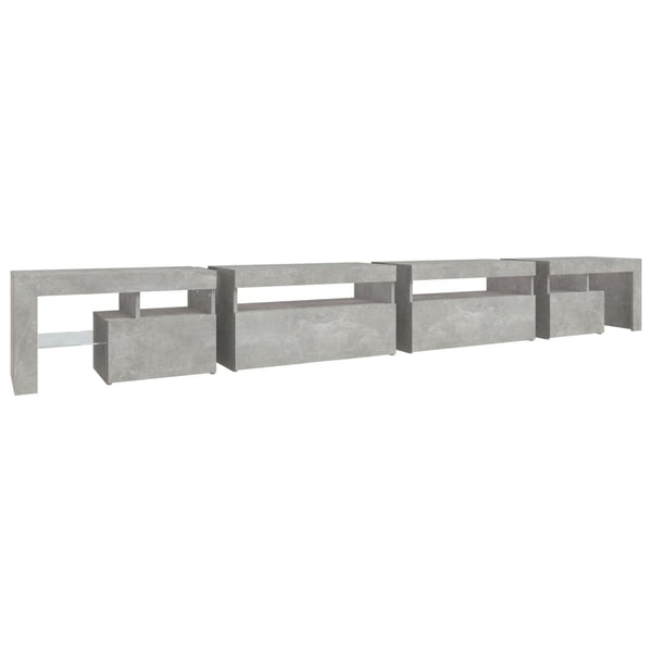 vidaXL Meuble TV avec lumières LED gris béton 290x36,5x40 cm