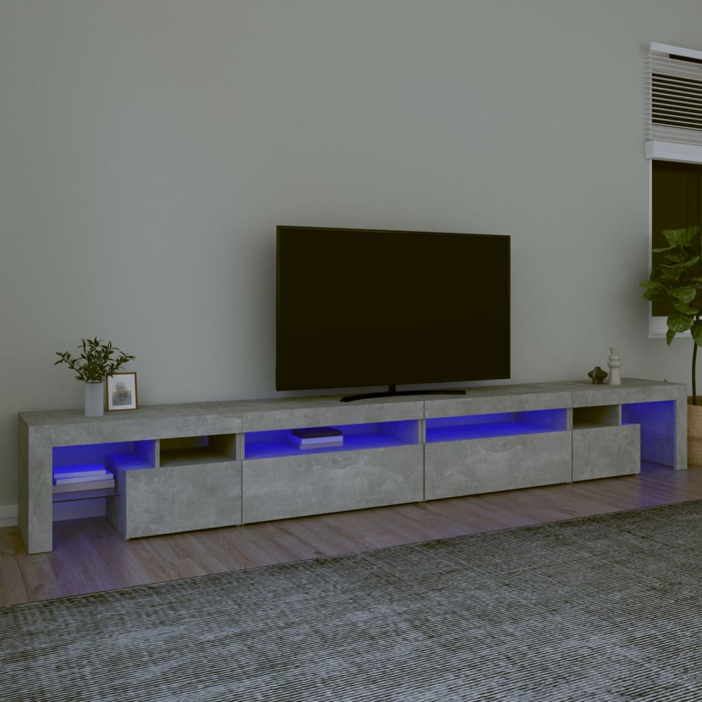 vidaXL Meuble TV avec lumières LED gris béton 290x36,5x40 cm
