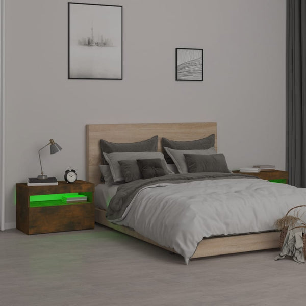 Nachttische 2 Stk. mit LED-Leuchten Räuchereiche 60x35x40 cm