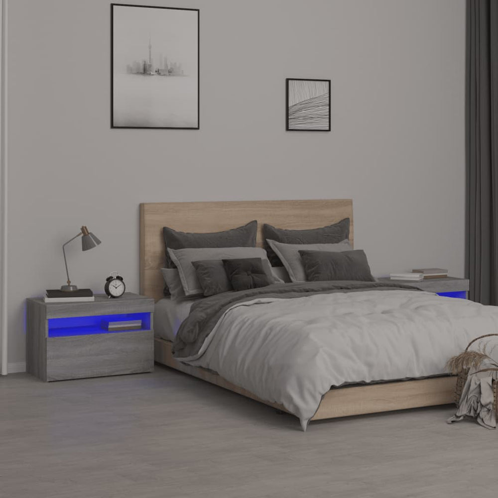 Nachttische 2 Stk. mit LED-Leuchten Grau Sonoma 60x35x40 cm