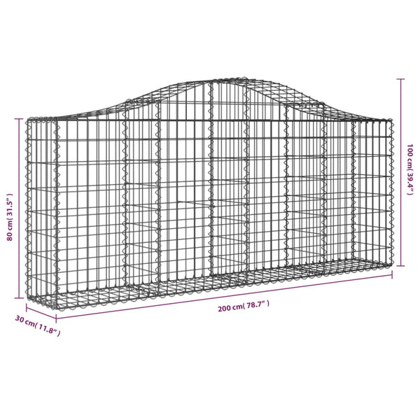 Gabione mit Hochbogen 200x30x80/100 cm Verzinktes Eisen