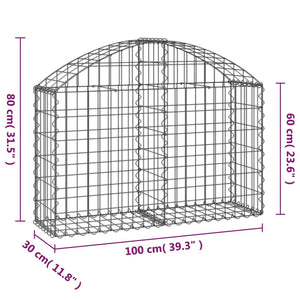 Gabione mit Hochbogen 100x30x60/80 cm Verzinktes Eisen