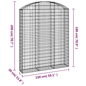Gabione mit Hochbogen 150x30x180/200 cm Verzinktes Eisen