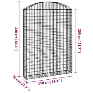 Gabione mit Hochbogen 150x30x200/220 cm Verzinktes Eisen