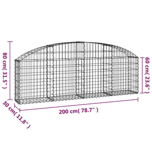 Gabione mit Hochbogen 200x30x60/80 cm Verzinktes Eisen