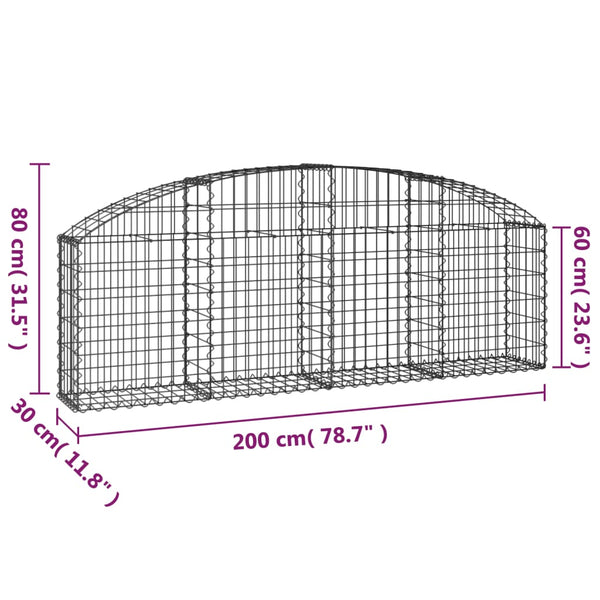 Gabione mit Hochbogen 200x30x60/80 cm Verzinktes Eisen