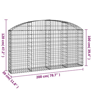 Gabione mit Hochbogen 200x30x100/120 cm Verzinktes Eisen