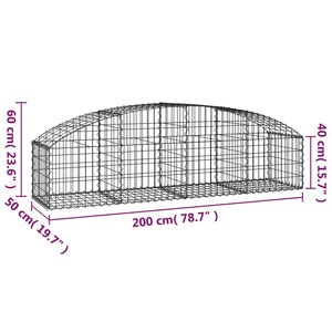 Gabione mit Hochbogen 200x50x40/60 cm Verzinktes Eisen