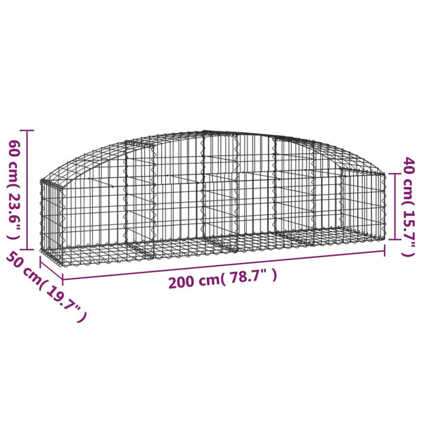 Gabione mit Hochbogen 200x50x40/60 cm Verzinktes Eisen