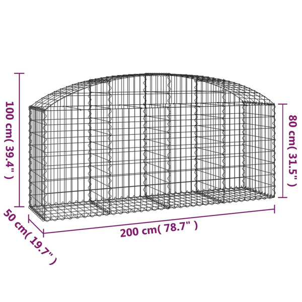 Gabione mit Hochbogen 200x50x80/100 cm Verzinktes Eisen