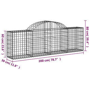 Gabione mit Hochbogen 200x30x60/80 cm Verzinktes Eisen