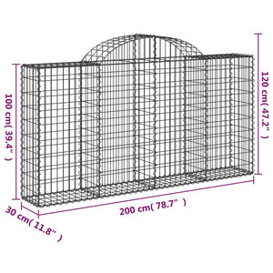 Gabione mit Hochbogen 200x30x100/120 cm Verzinktes Eisen