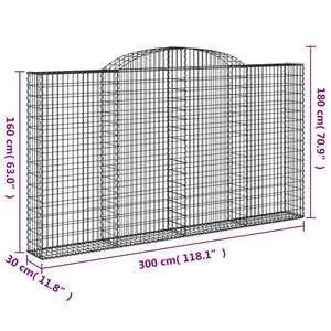Gabione mit Hochbogen 300x30x160/180 cm Verzinktes Eisen