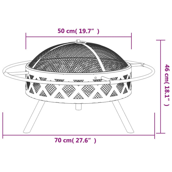 vidaXL Foyer extérieur avec tisonnier 70 cm XXL Acier
