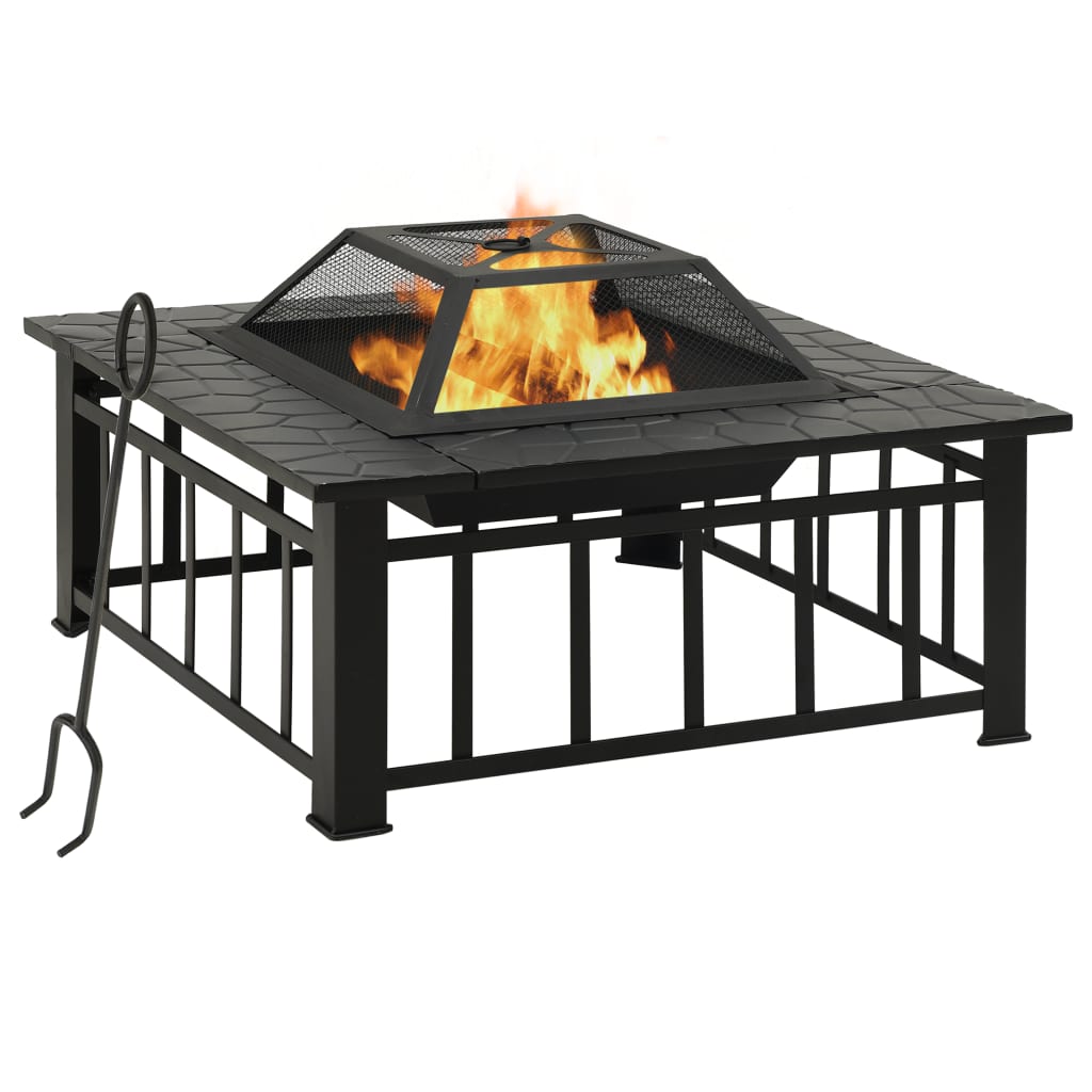 vidaXL Brasero avec tisonnier 79x79x46,5 cm XXL Acier