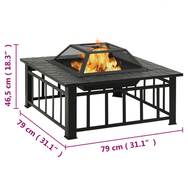vidaXL Brasero avec tisonnier 79x79x46,5 cm XXL Acier