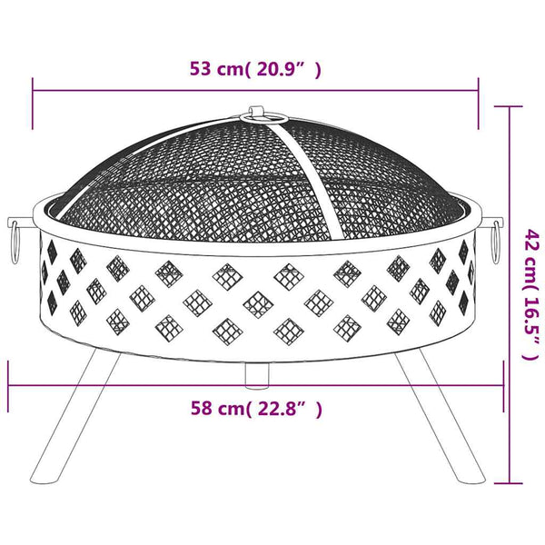vidaXL Brasero avec tisonnier 58 cm XXL Acier