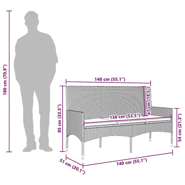 vidaXL Banc de jardin 3 places avec coussins Marron Résine tressée