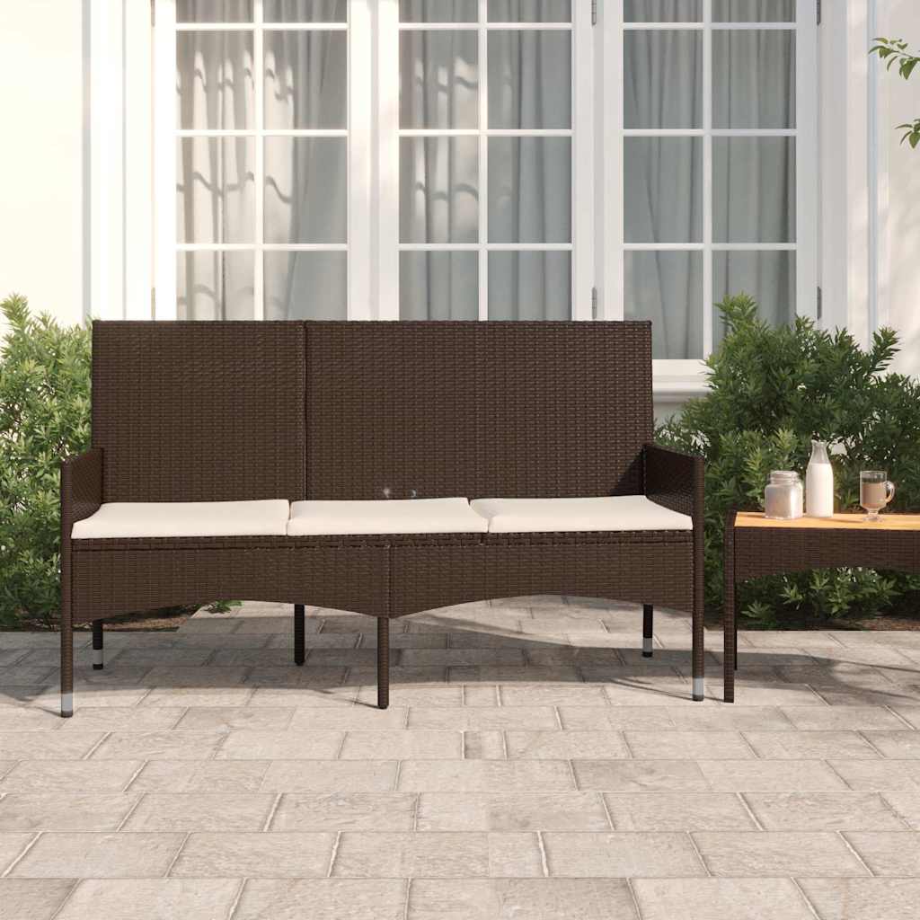 vidaXL Banc de jardin 3 places avec coussins Marron Résine tressée