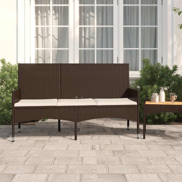 vidaXL Banc de jardin 3 places avec coussins Marron Résine tressée