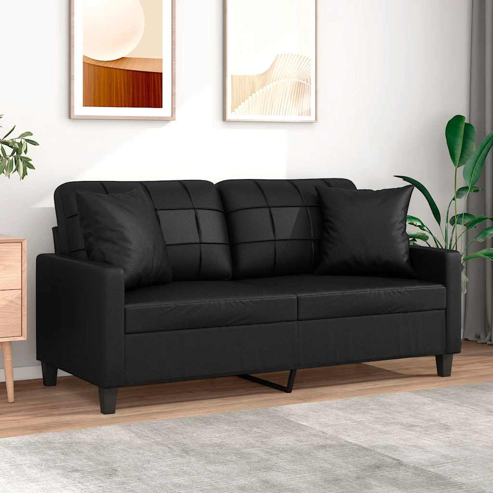 2-Sitzer-Sofa mit Kissen Schwarz 140 cm Kunstleder
