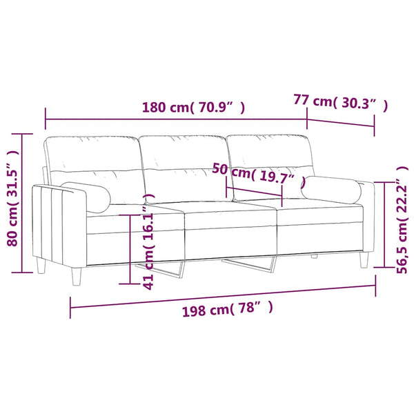 3-Sitzer-Sofa mit Kissen Hellgrau 180 cm Stoff