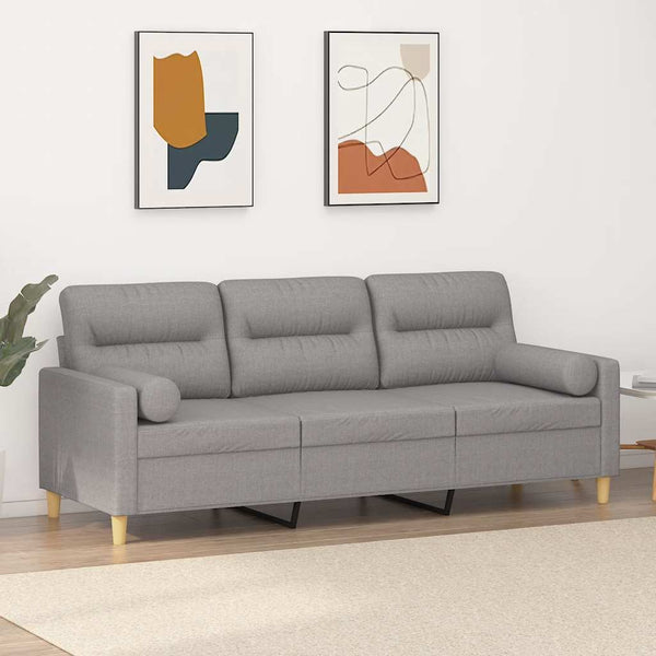3-Sitzer-Sofa mit Kissen Hellgrau 180 cm Stoff