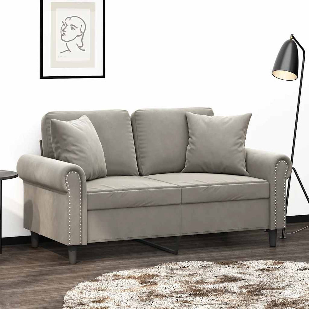 2-Sitzer-Sofa mit Kissen Hellgrau 120 cm Samt