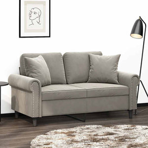 2-Sitzer-Sofa mit Kissen Hellgrau 120 cm Samt