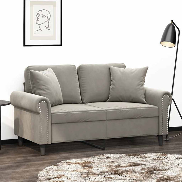 2-Sitzer-Sofa mit Kissen Hellgrau 120 cm Samt