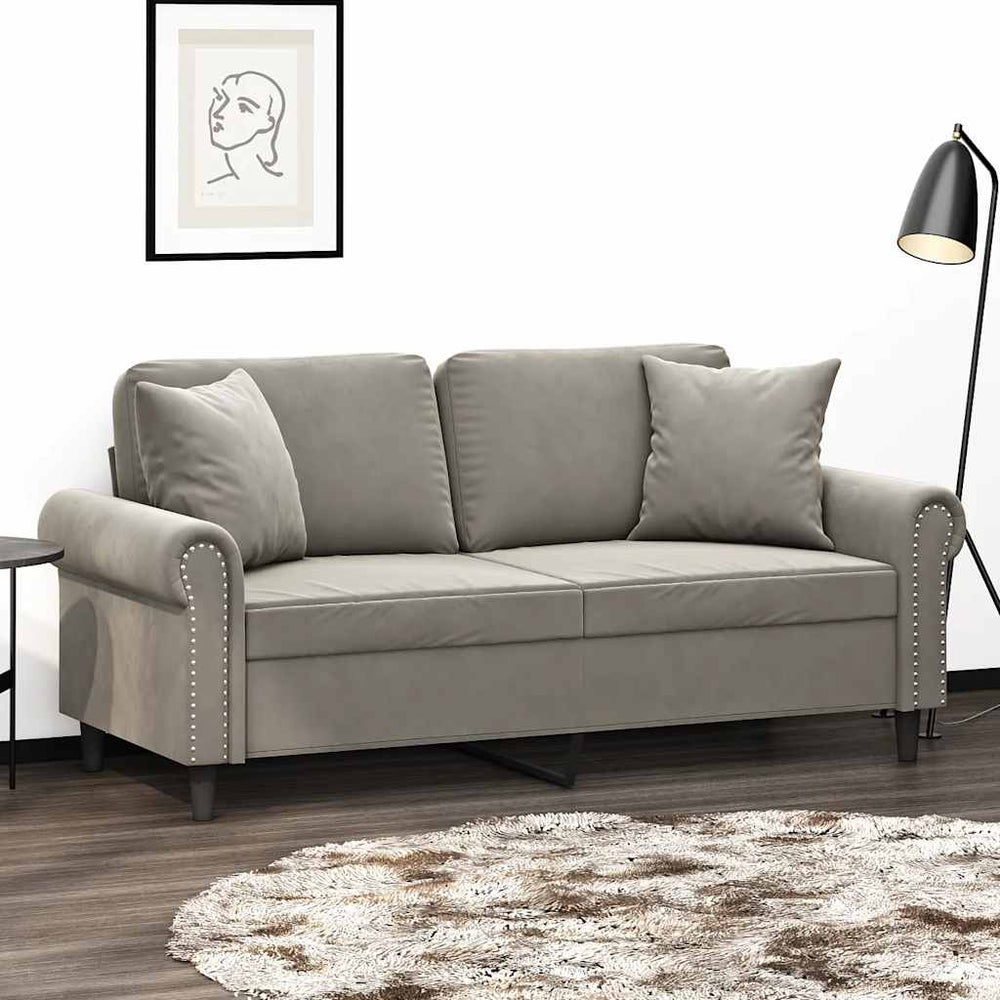 2-Sitzer-Sofa mit Kissen Hellgrau 140 cm Samt