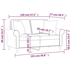 2-Sitzer-Sofa mit Kissen Hellgrau 120 cm Stoff
