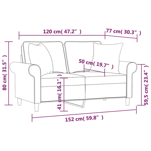 2-Sitzer-Sofa mit Kissen Hellgrau 120 cm Stoff