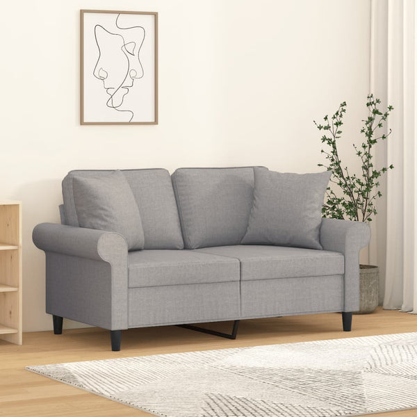 2-Sitzer-Sofa mit Kissen Hellgrau 120 cm Stoff