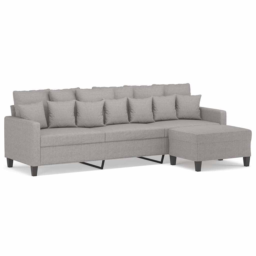 3-Sitzer-Sofa mit Hocker Hellgrau 210 cm Stoff