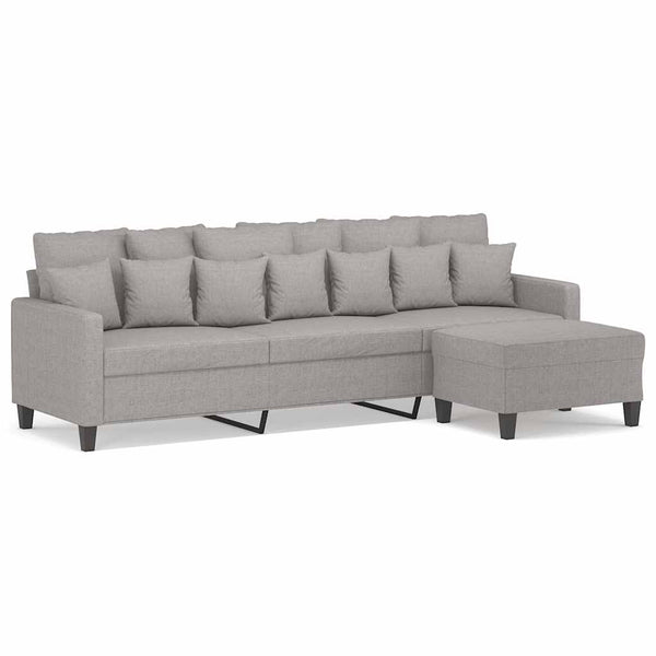 3-Sitzer-Sofa mit Hocker Hellgrau 210 cm Stoff