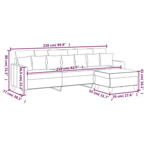 3-Sitzer-Sofa mit Hocker Hellgrau 210 cm Stoff