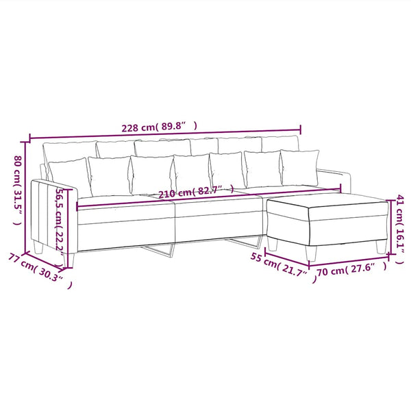 3-Sitzer-Sofa mit Hocker Hellgrau 210 cm Stoff