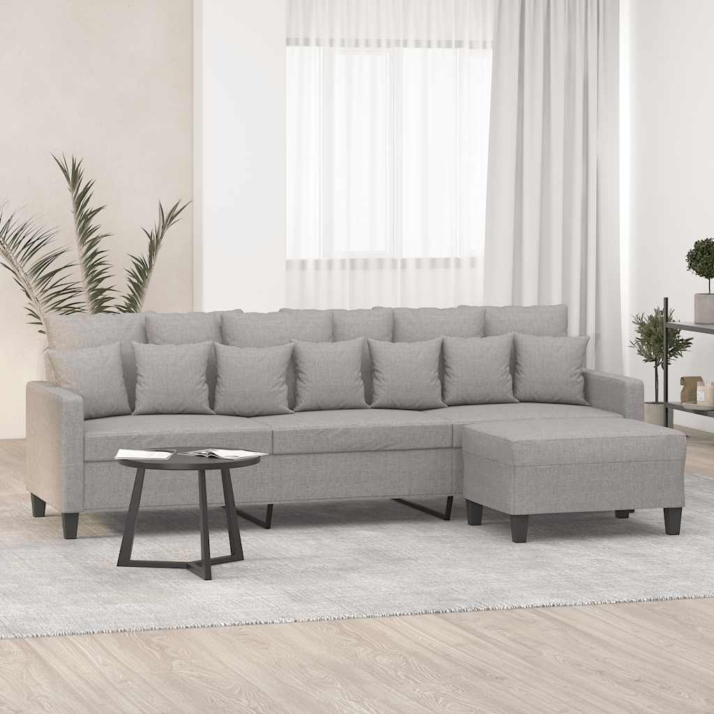 3-Sitzer-Sofa mit Hocker Hellgrau 210 cm Stoff
