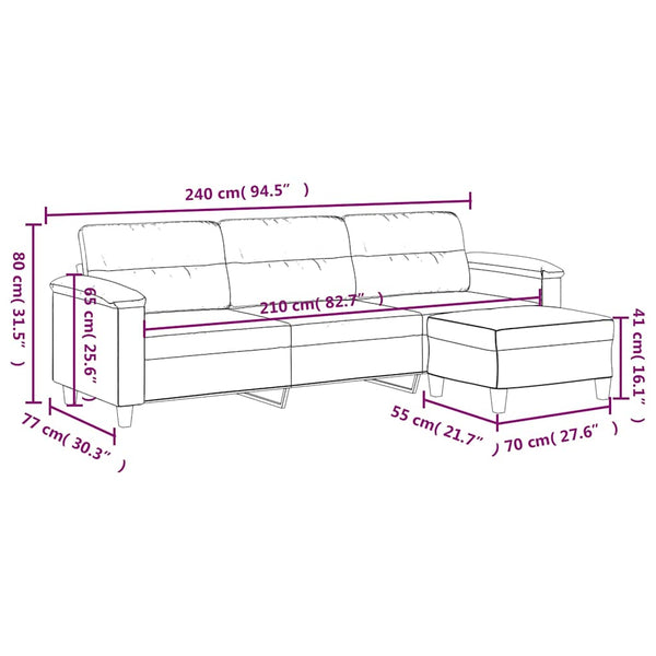 3-Sitzer-Sofa mit Hocker Dunkelgrau 210 cm Mikrofasergewebe