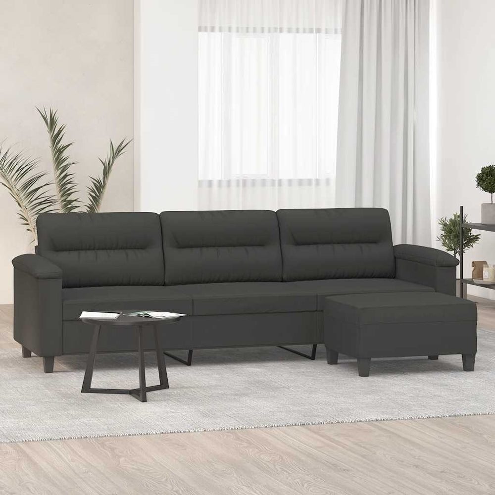 3-Sitzer-Sofa mit Hocker Dunkelgrau 210 cm Mikrofasergewebe