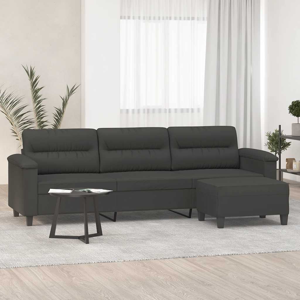 3-Sitzer-Sofa mit Hocker Dunkelgrau 210 cm Mikrofasergewebe