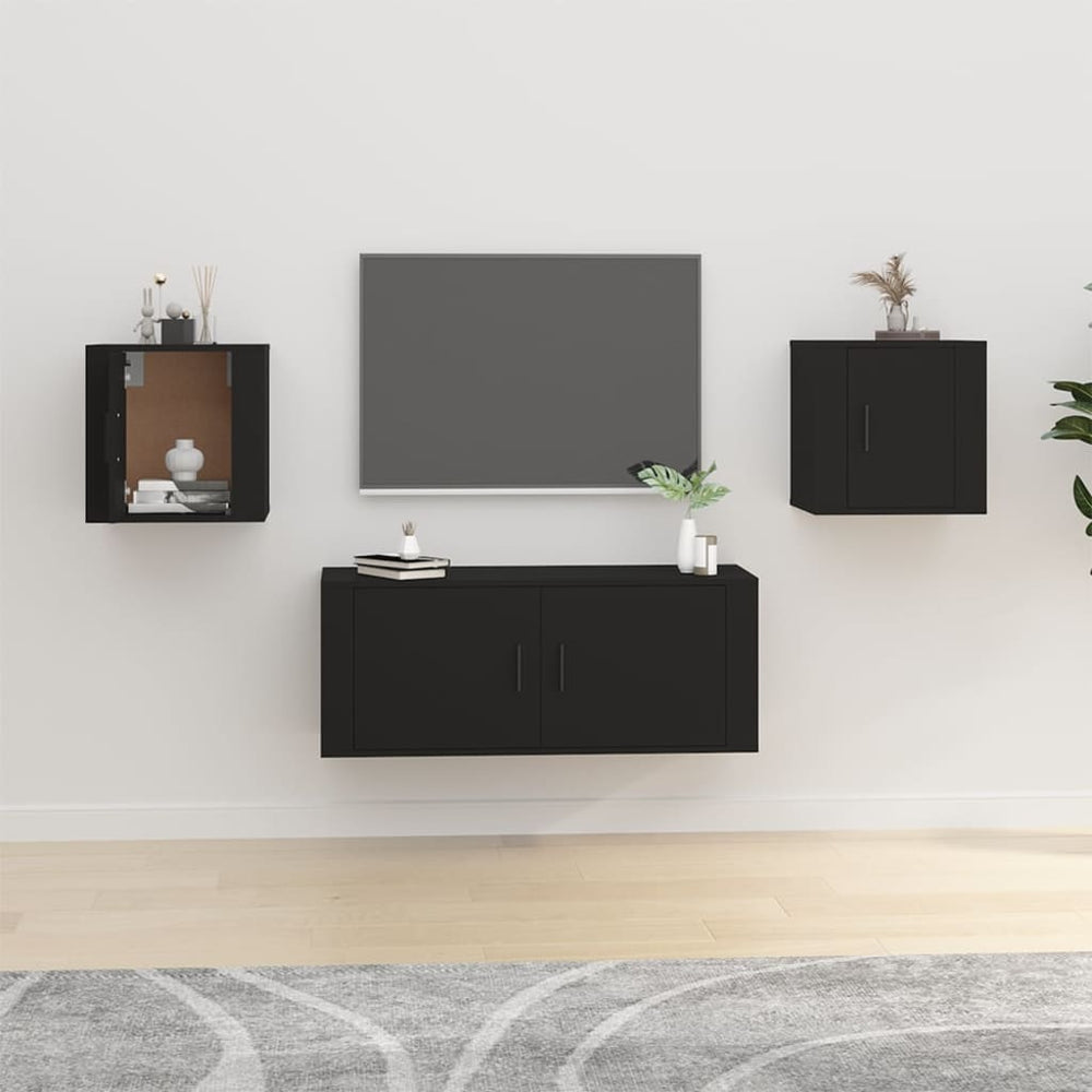Schwarze TV-Wandschränke, 2er-Set