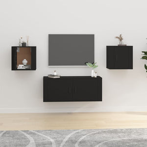 Schwarze TV-Wandschränke, 2er-Set