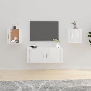 TV-Wandschränke, 2er Set, Hochglanz Weiß